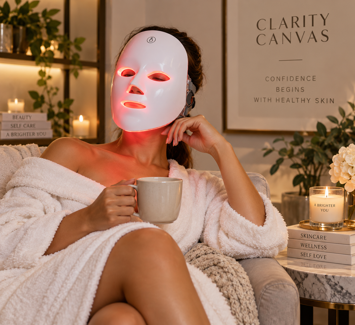 Clarity Canvas LED Face Mask lifestyle shot