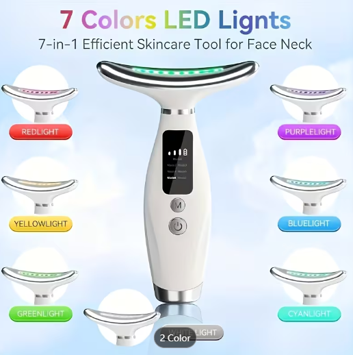 Skincare device showing seven LED light colours