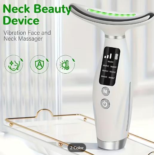 White face and neck massager shown in a home setting